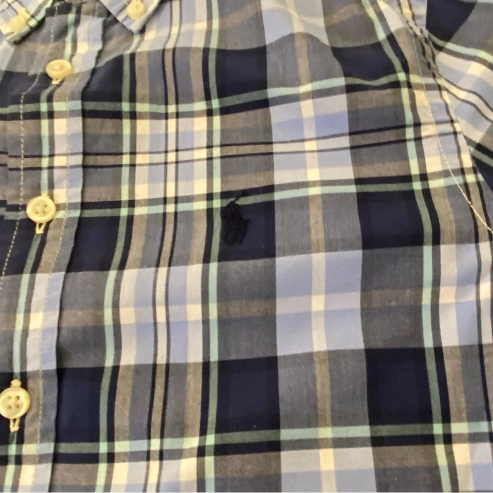 Ralph Lauren Cotton Blue Plaid Long Sleeve Button Down - Like New - Boys 10/12